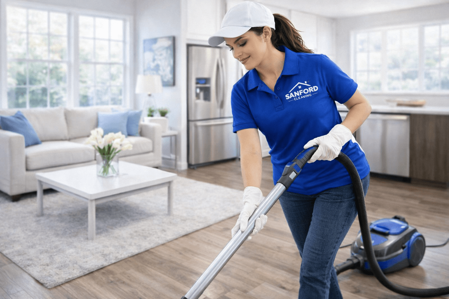 Vacuuming carpets and rugs to remove allergens